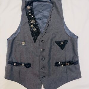 Stylish Gray Vest with Black Lace Accents